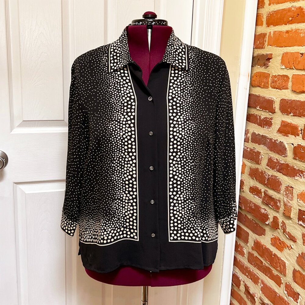 Liz Claiborne Black & Tan Dot 3/4 Sleeve Button Front Blouse Jacket